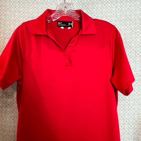 Women's red Under Armour short slv Polo collared shirt Size S - Picture 2 of 5